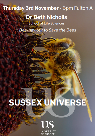 BethBees's tweet image. I will be giving a public lecture next Thursday as part of #SussexUniverse on the absolutely pun-tastic topic of "Bee-haviour to Save the Bees". Hope to see you there! (and yes I know honeybees don't need saving, I didn't choose the photo...) #SaveTheBees #FreeEvent #SciComm