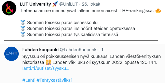 Jälleen <a href="/UniLUT/">LUT University 🚀</a> porskuttaa huikealla tavalla eteenpäin ja heti seuraavana päivänä kuuluu merkillisiä <a href="/LahdenKaupunki/">Lahden kaupunki / City of Lahti</a> väestökehityksestä. Sattumaa vai jopa jotain yhtymäkohtia? 

Ei meillä ole yhtään pöllömpi🦉yliopisto kaupungissa.

#Lahti #Tehtykestäväksi #yliopistokaupunki