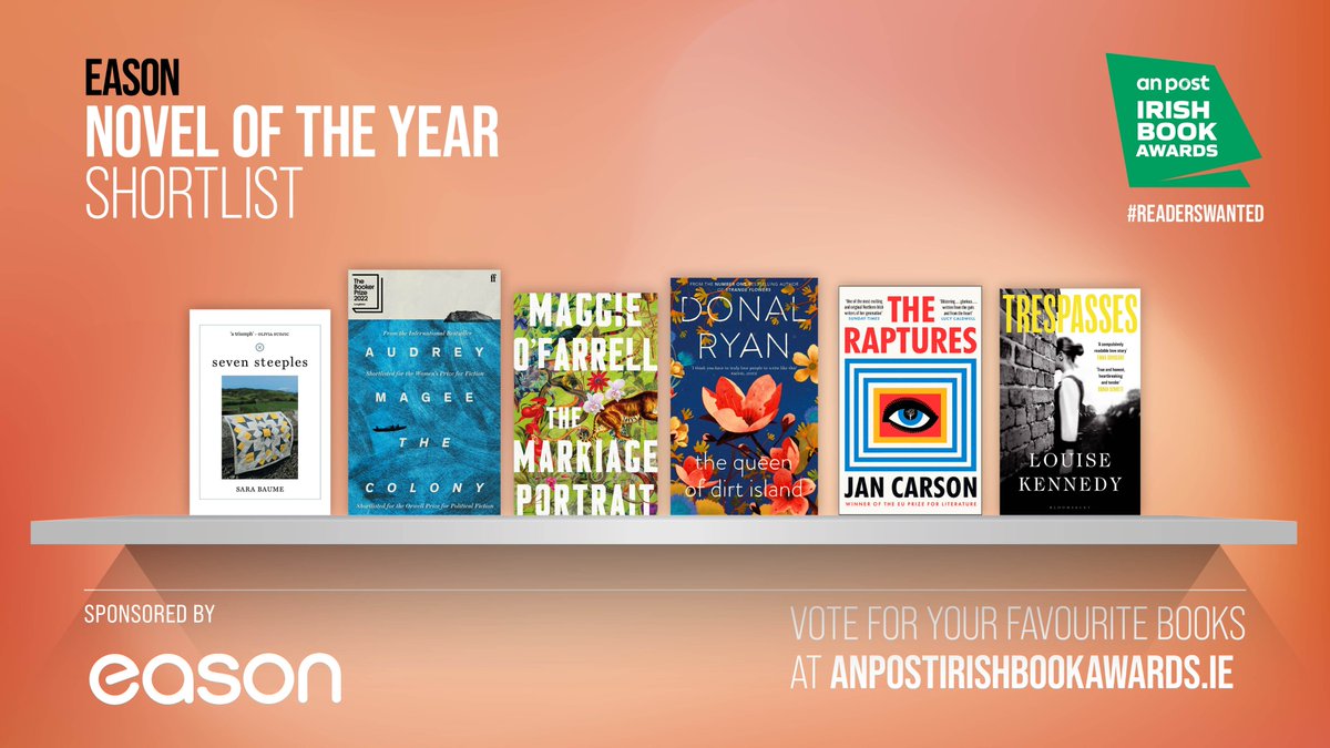 Over the coming weeks, we’ll be looking at our categories a little closer, starting w/ @easons Novel of the Year! The nominees are... @KennedyLoulou, Audrey Magee, Sara Baume, Maggie O’Farrell, Donal Ryan and @JanCarson7280. Congrats to all! 😍 #APIBAS #ReadersWanted