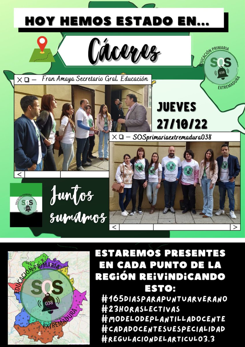 <a href="/Junta_Ex/">Junta de Extremadura</a> <a href="/GFVara/">Guillermo Fdez Vara</a> @Junta_Educacion El capital humano en la calle reclamando nada más que lo que nos pertenece. Así seguiremos hasta conseguir la Educación de Calidad que Extremadura se merece.
#primariaexisteyresiste 
#cadadocenteasuespecialidad
#regularRD1594