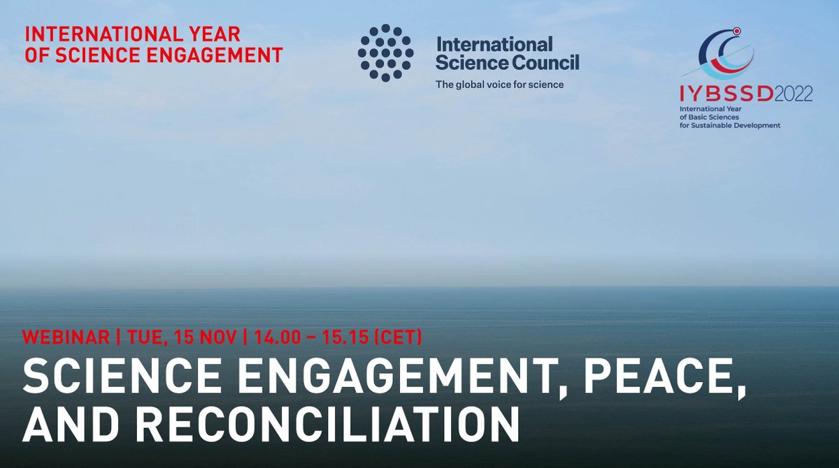 IYSE2027's tweet photo. We are happy to announce our joint webinar with @ISC  and @IYBSSD2022 on #ScienceEngagement, #Peace and #Reconciliation. 🌏🕊🍃 Save the date and register now!

🗓 15 NOV, 2.00-3.15 pm CET
✍️ https://t.co/a7VLXuqxtY

#IYSE2027 #IYBSSD2022 #ISC #IWOSP https://t.co/kkyV7a5rjw