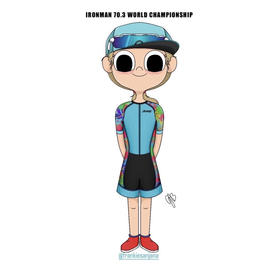 Love this portrait of me in my race gear ahead of #im703wc2022 tomorrow ☺️ Check out the artist’s Insta for the full lineup ⏩👀 instagram.com/bortolottogiul…