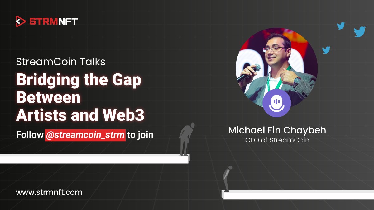 AngryMonkyNFT's tweet photo. 🎙️ Join us on Twitter Spaces today at 4:00 PM GST with the CEO of @streamcoin_strm, @michaelchaybeh.

🔊StreamCoin Talk: "Bridging the Gap Between Artists and Web3"  

🔔 Set a reminder on StreamCoin’s Twitter: https://t.co/TO5KoCCybl

#STRMNFT #NFTMarketplace #NFTCommunity #NFT https://t.co/QhWgJYHZqw