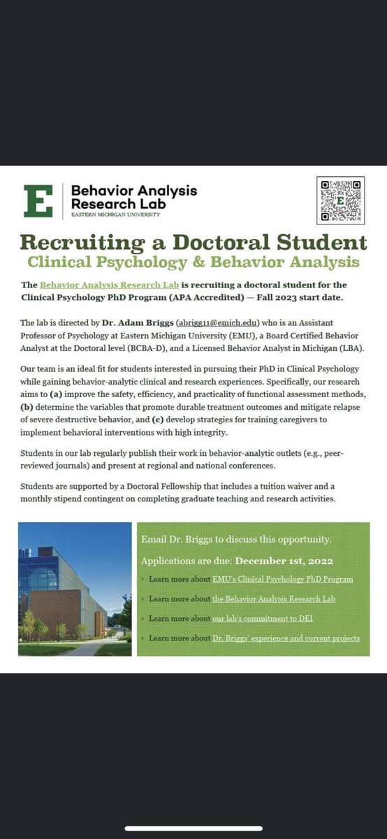 Hi colleagues! We are recruiting a doctoral student for Fall 2023. Please spread the word and direct interested students to contact Dr. Briggs (abrigg11@emich.edu). Thanks! 🤓