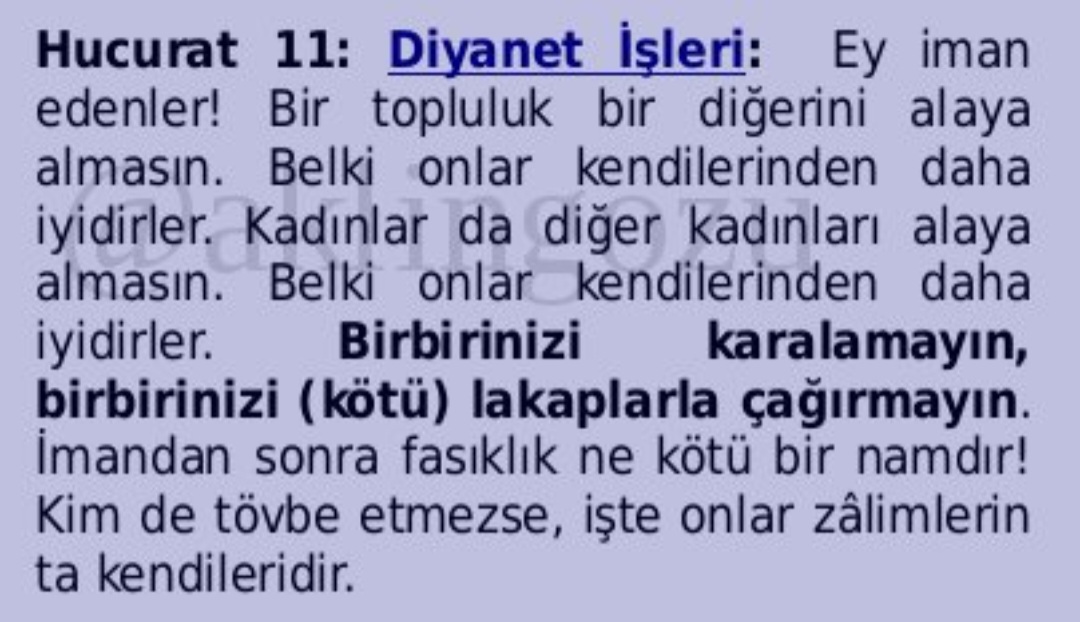 İslam kelimenin tam anlamıyla " Aleme verir talkımı (öğüdü), kendi yutar salkımı " dinidir. Bir taraftan öz amcasına Ateşim Babası (Ebu Leheb) , Mekke'nin en bilgesine Cehaletin Babası (Ebu Cehil) lakabını takar, diğer taraftan lakap takmayın der ! Şaka gibi.