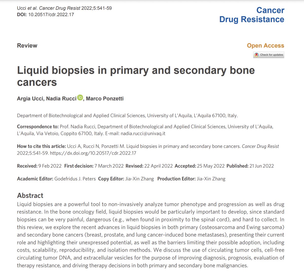 cdrjournal's tweet photo. 📢Dr. @Argia_Ucci Dr. Nadia Rucci Dr. @Ponz91 
🗣️The recent advances in liquid biopsies in both primary (osteosarcoma and Ewing sarcoma) and secondary bone cancers (breast, prostate, and lung cancer-induced bone metastases).
🤩Details: https://t.co/TnADtSsJre
@myelomadoc https://t.co/n1N6tbkn8J
