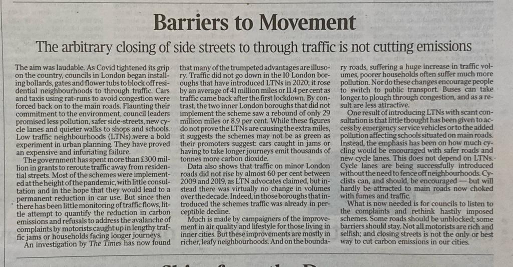 “LTNs were a bold experiment in urban planning. They have proved an expensive and infuriating failure.”

We hope the current <a href="/bathnes/">B&NES Council</a> administration is listening. 

✍️: <a href="/thetimes/">The Times and The Sunday Times</a>