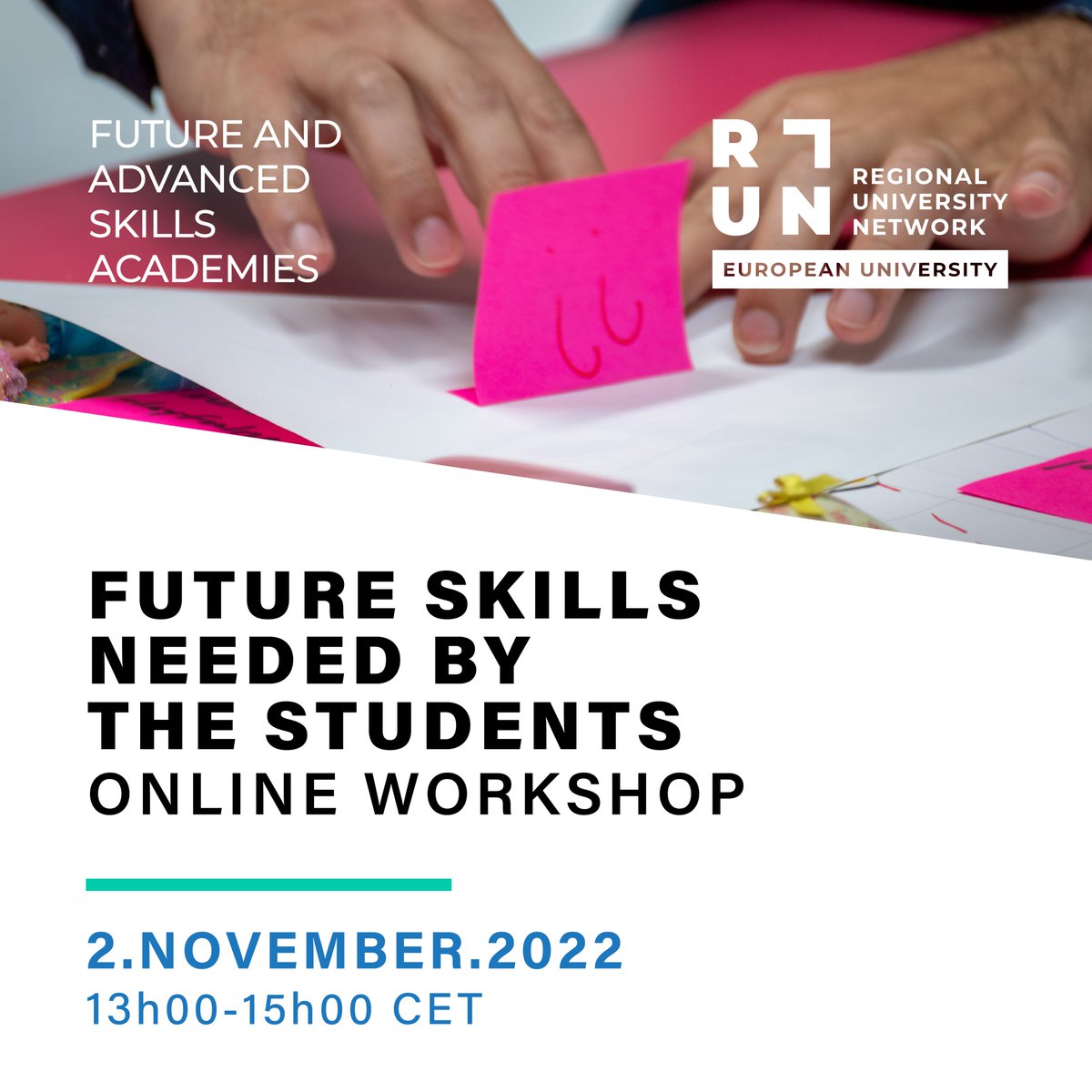 🎓 Are you interested in what will students need in the future? FASA – Online Workshop THE FUTURE SKILLS NEEDED BY THE STUDENTS 2 November 2022 • 13h00-15h00 CET +INFO: bit.ly/FASA_Future_Sk… #run_eu