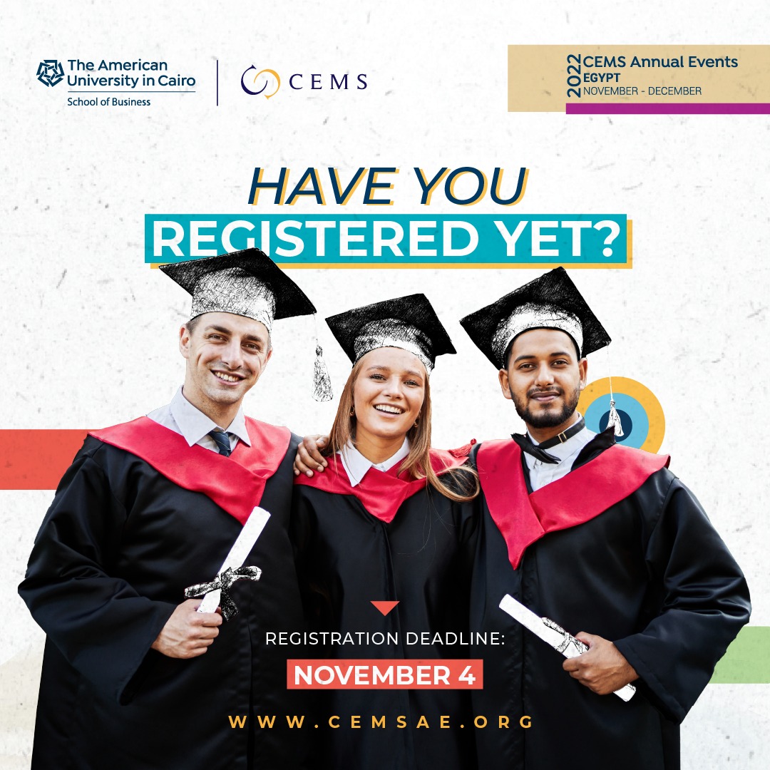 AUC Onsi Sawiris School of Business (@auc_business) on Twitter photo This is your chance to register to the CEMS Masters of International Management ceremony if you haven't already! You don't want to miss out on this memorable event.
Access the registration link here! zcu.io/GiG1
#CEMSxEgypt #CEMSAnnualEvents This is your chance to register to the CEMS Masters of International Management ceremony if you haven't already! You don't want to miss out on this memorable event.
Access the registration link here! zcu.io/GiG1
#CEMSxEgypt #CEMSAnnualEvents