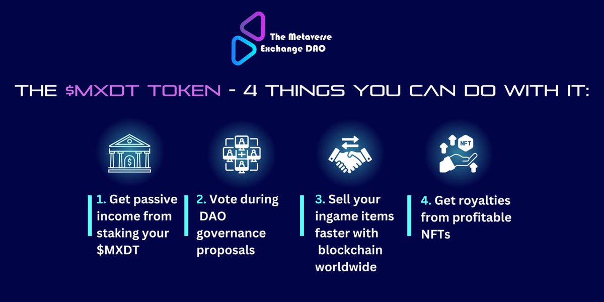 MetaExDAO's tweet image. ❓Gamer benefits from The Metaverse Exchange DAO ❓ Tokens need utilities!

👉 This is how our #MXDT token 💴💵financially benefits you: