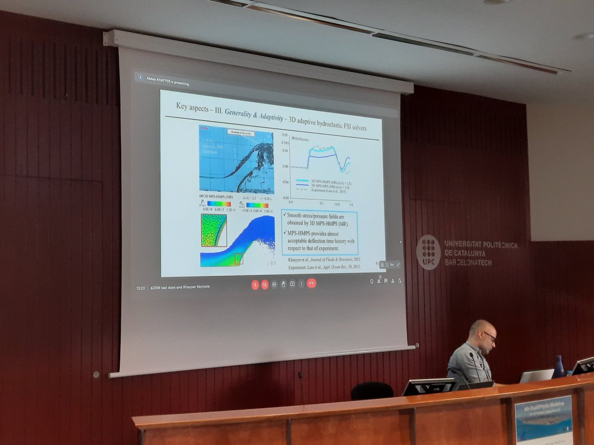 DualSPHysics's tweet photo. Our second keynote speaker is Prof. Abbas Khayyer presenting "SPH for new generation fluid-structure interaction solvers and reliable design of advanced coastal/offshore structure".
Thanks a lot @AbbasKhayyer for participating in #6DSW.
DualSPHysics also needs you ;)
@spheric_ https://t.co/r4PAAqNPUM