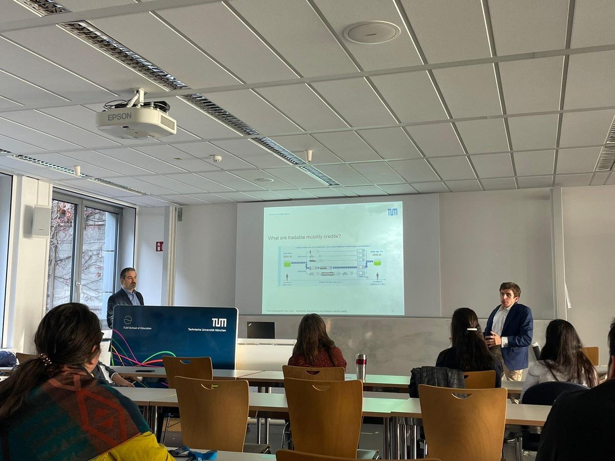 "What are tradable mobility credits?" Dr. Allister Loder @ed_tum and Prof. Dr. Christoph Ungemach, <a href="/TU_Muenchen/">TU München</a> School of Management presenting the "Tradeable Mobility Credits: Addressing Ethical Concerns with Algorithm Transparency" project. ieai.sot.tum.de/research/trade…