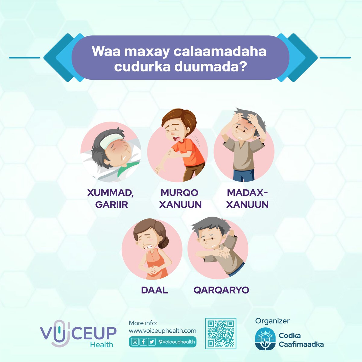 Voiceupltd's tweet photo. Wax ka ogow cudurka Duumada ama Malaariyada
waxa sababa, Calaamadaha &amp; ka hortaggeeda.
#Sare u qadista wacyigalinta Caafimaadka.

#Codka Cafimaadka 
#Voiceup Health
@MoH_Somalia 
@WHOSom https://t.co/bVdmUkCKSJ