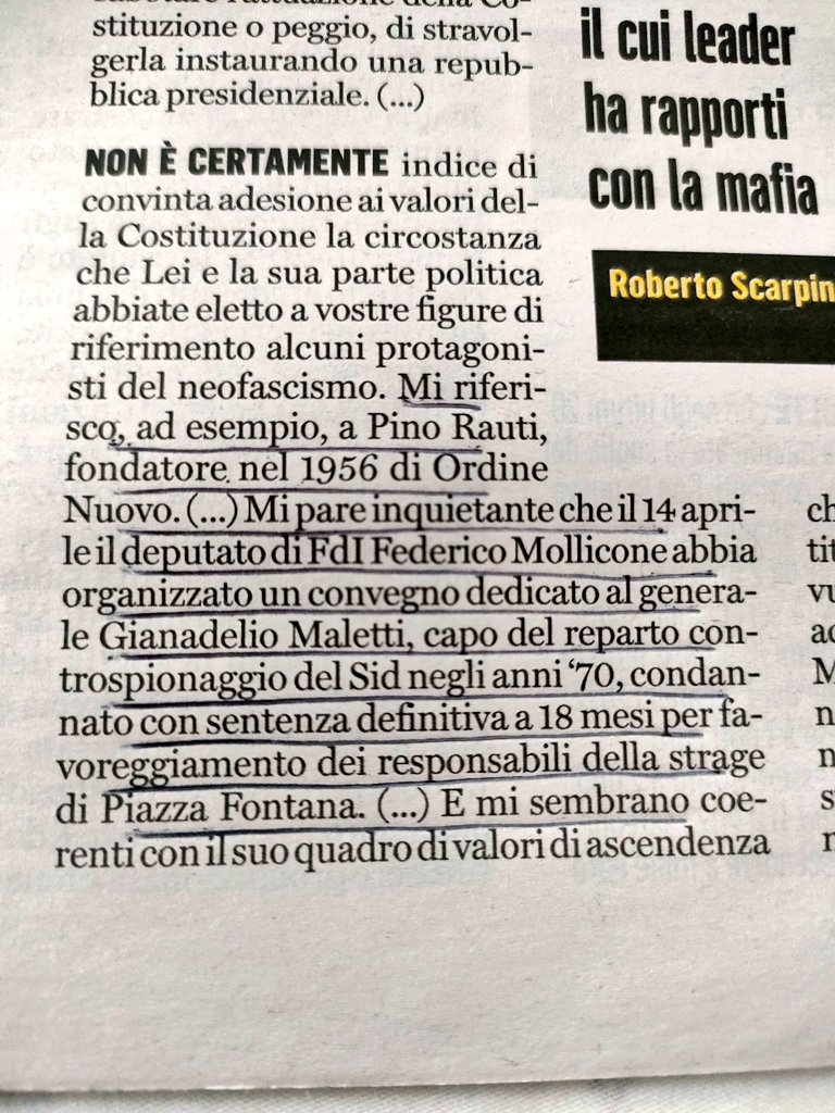 unoenessunoe's tweet photo. I neofascisti e #fdi non hanno fatto i conti col passato: il passaggio del discorso di #Scarpinato dove parla di #Rauti , del gen #Maletti e delle stragi degli anni 70 @fattoquotidiano https://t.co/ejzOkfXYBj
