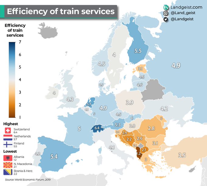 𝘊𝘢𝘴.
¿Te gusta viajar en tren? Es la formas más rápida y ecológica de viajar 🍀
Mira  la eficiencia de los trenes en #Europa 🚅

𝘝𝘢𝘭.
T'agrada viatjar amb tren? És la formes més ràpida i ecològica de viatjar 🍀
Mira  l'eficiència dels trens a #Europa
<a href="/landgeist/">Landgeist Maps</a> #Maprtes