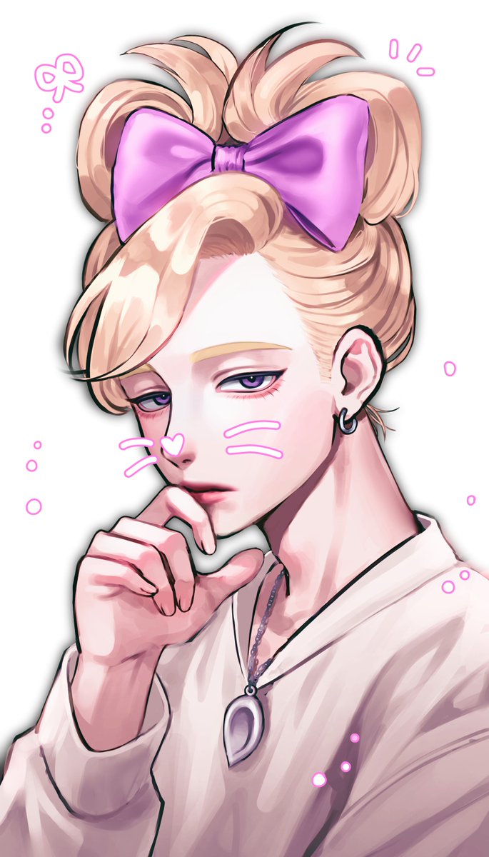 1boy jewelry blonde hair male focus bow necklace solo  illustration images