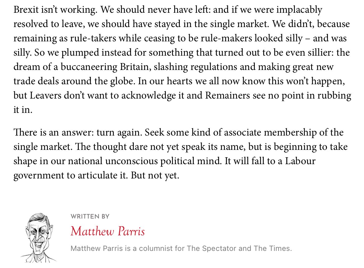 Former Tory MP Matthew Parris in the @spectator: 'Brexit isn't working.'