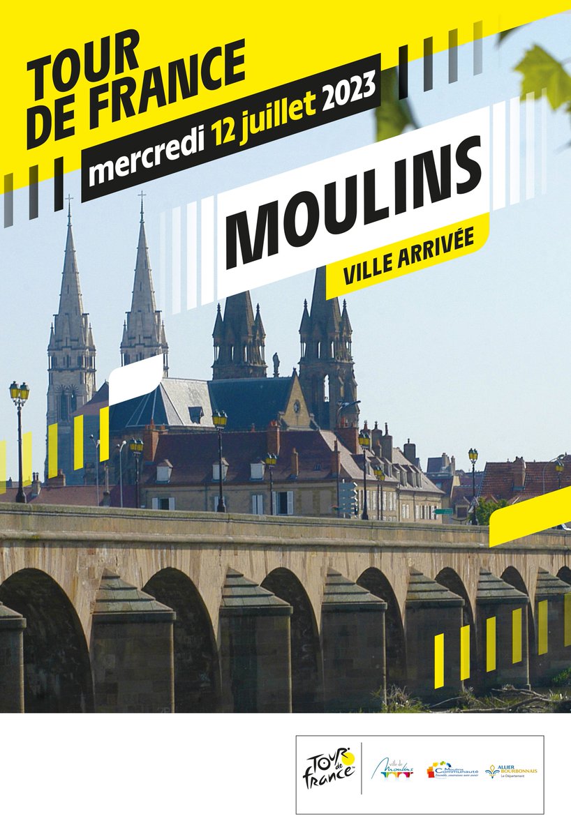 C'est officiel, Moulins sera une ville étape du #TDF2023 ! 🤩🥳 C'est une 1ère historique, une vraie reconnaissance du développement de notre territoire! 👉 Les coureurs franchiront la ligne d'arrivée dans la capitale du Bourbonnais le 12 juillet 2023 ! @LeTour
