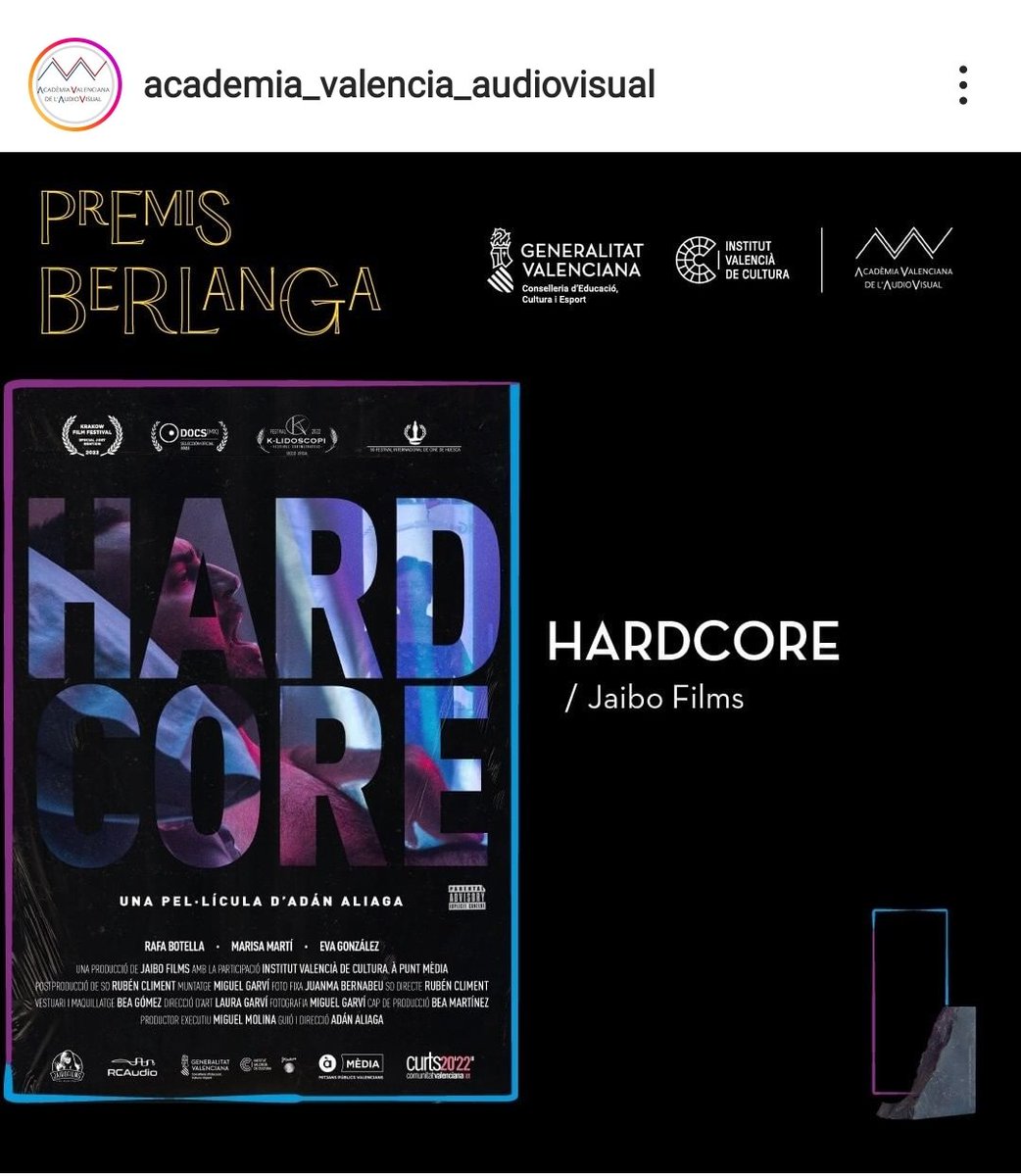 Nominados!!! Con el cortometraje #Hardcore de <a href="/AdanJaibo/">Adan Aliaga</a>. Una historia sobre la vida de Rafa Botella tetrapléjico como consecuencia de un accidente de tráfico y su amor por la música #Hardcore #cortodocumental #premisaberlanga <a href="/avav_valencia/">Acadèmia Valenciana Audiovisual</a>