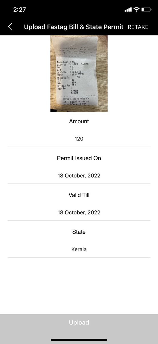 juniorojha's tweet photo. @Zoomcar_India unable to upload toll receipts for JPSN7FOBN as ‘Upload’ button can’t be clicked.
Car didn’t have fasttag, so need to get the penalties refunded. Please help! https://t.co/xWFLhcRhNX