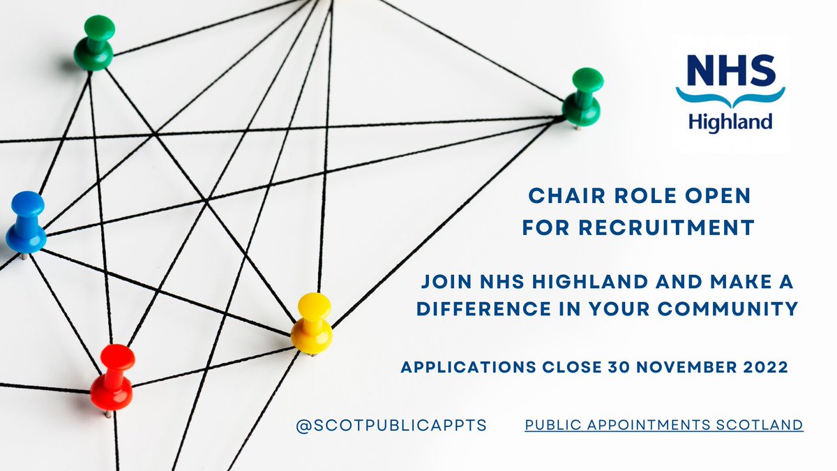 Exciting and fulfilling Chair role at #NHSHighland now open for recruitment @scotpublicappts Find out more on how you can make a difference in your community here bit.ly/NHSAppointments #NHSCareers