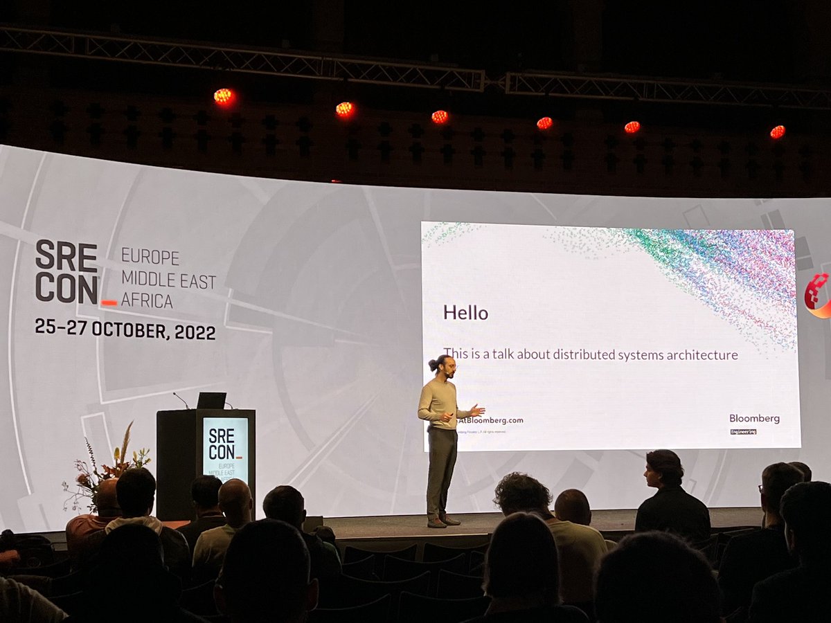 TechAtBloomberg's tweet image. In Peter Sperl’s talk about &quot;Caching Entire Systems without Invalidation&quot; at #SREcon22 EMEA, he covered how important it is for engineers to consider maintainable &amp;amp; thorough #caching as a core system design goal - esp. when building &amp;amp; managing #distributedsystems