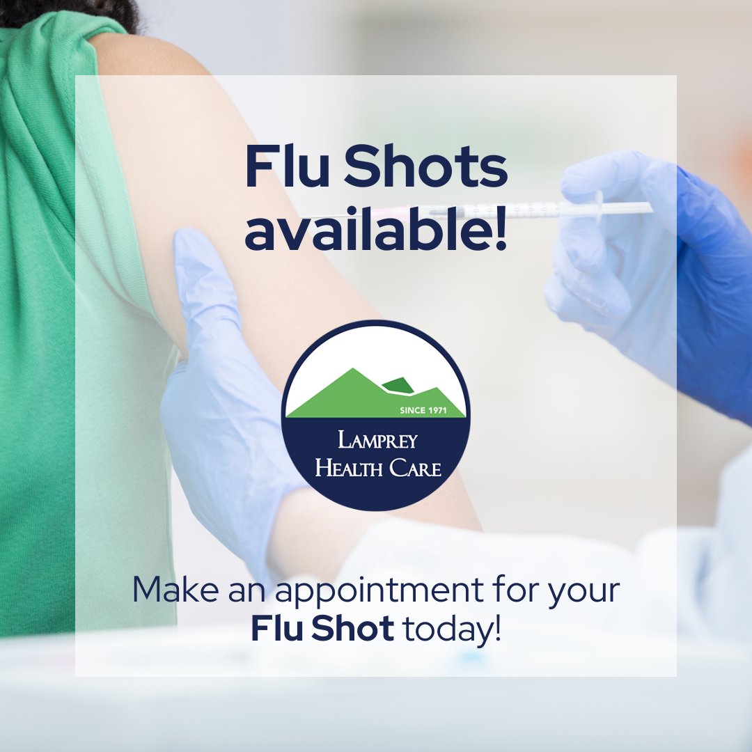 LampreyHealth's tweet photo. FLU SHOTS ARE AVAILABLE!

Make an appointment for your Flu Shot today!

#LampreyHealthCare #HealthyYouIn22 https://t.co/MAL0uWpx5G