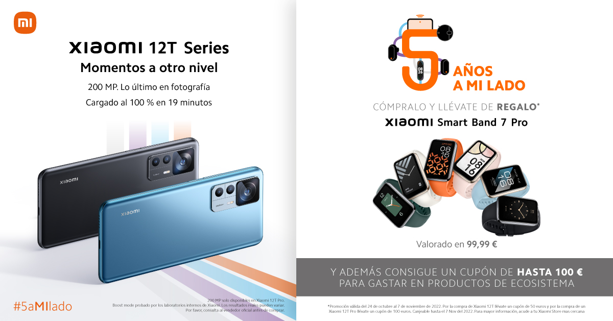 ByMituES's tweet photo. Te recordamos que con la compra del #Xiaomi12T o #Xiaomi12T Pro, te llevas de regalo una #SmartBand7Pro 🎉  Además podrás conseguir un cupón de hasta 100€ para gastar en productos de #ecosytem 🤩 https://t.co/G1ytfAWiMr