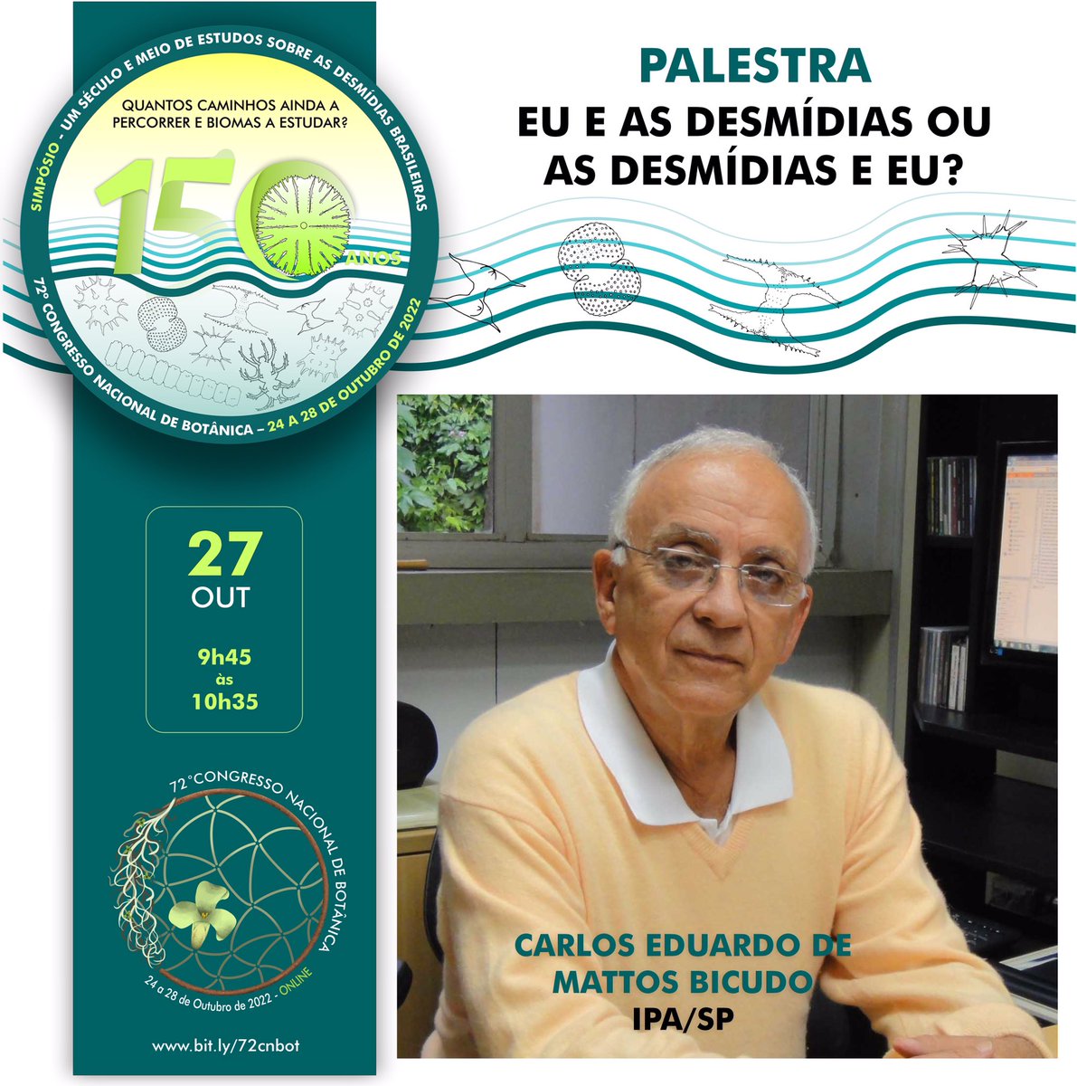 cb_mila's tweet photo. É hoje!!! Vamos conversar sobre as Desmídias? Então vem curtir com a gente este Simpósio no 72º Congresso Nacional de Botânica.💚🧪🔬🧬 https://t.co/BkS1Qidr7M
#72cnbot #botanica #congresso #desmids #microalgae #algae #freshwater #botany https://t.co/6mCooDIzJm