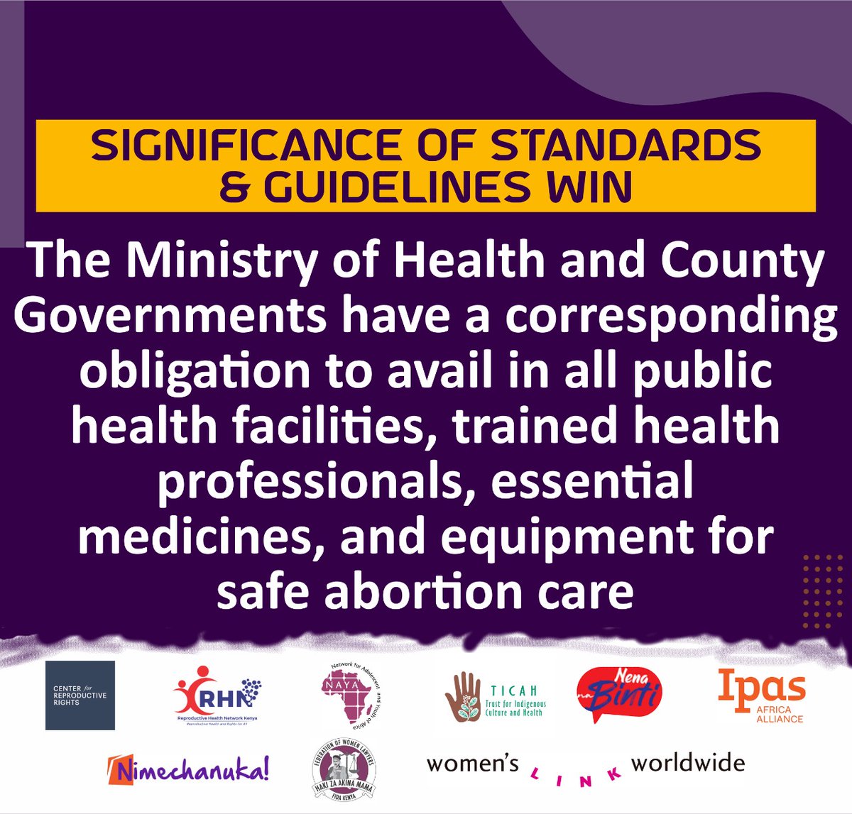 ⚕️ The Ministry of Health (@MOH_Kenya) and County Governments have an obligation to provide trained health professionals, essential medicines, and equipment for safe abortion care in all #Kenya-n public health facilities #DefendHerRightsKE