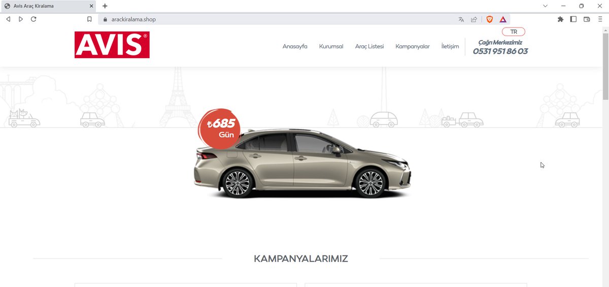 CatcherPhishing's tweet photo. 🎣Potential Phishing URL: arackiralama[.]shop
📌Target Domain: www[.]avis[.]com[.]tr
#phishing #AvisTürkiye #Avis #trcert 
@urlscanio @PhisScan @PhishStats @PhishFindR @_Firef0xx_ @ULTRAFRAUD @Sync_Pundit @ActorExpose @tdatwja @AvisFilo @ecarlesi @AvisTurkiye @TRCert https://t.co/r4rF5gClKj