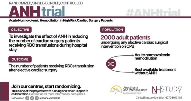 @SRAnesthesiaICU is running 4 multicenter RCTs in the perioperative setting: 2 for cardiac surgery and 2 for non-cardiac surgery. Please let us know if you are interested in any of them. #FOAMcc #MedTwitter #FOAMed #AnesTwitter