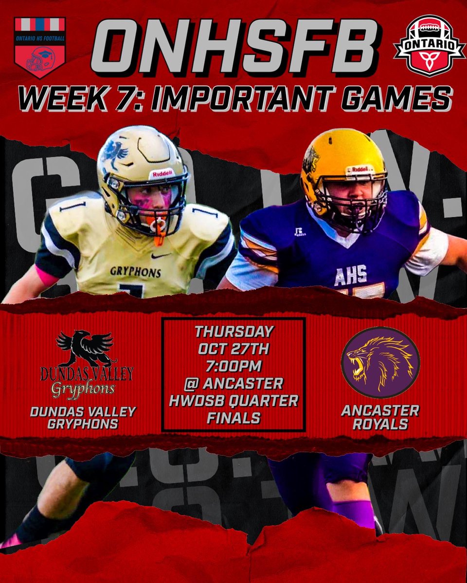 🏈 #𝐎NHSFB 𝐆𝐀𝐌𝐄𝐒 𝐎𝐅 𝐓𝐇𝐄 𝐖𝐄𝐄𝐊 (WEEK 7)🏈 Part 1
-
<a href="/FootballTO_/">Football Toronto</a> <a href="/OFSAAFootball/">OFSAA FOOTBALL BOWL SERIES</a>  <a href="/KASSAASports/">KASSAA</a> <a href="/FootballOntario/">Football Ontario</a> 
<a href="/OttawaHSFball/">OttawaHSFootball</a> #weareonhsfb