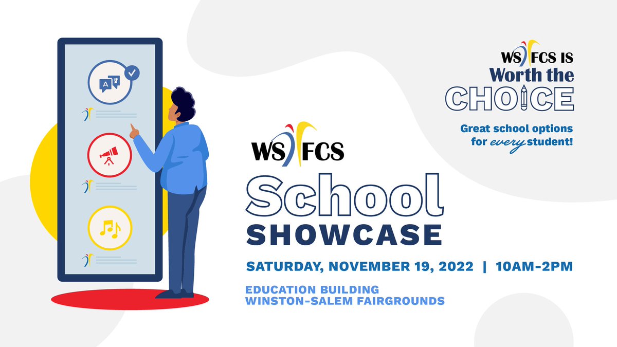 Students and Parents mark your calendar for the WS/FCS School Showcase coming up on November 19 from 10AM - 2PM in the Education Building at the Winston-Salem Fairgrounds.

#wsfcs #WorththeChoice #WSFCSChoice