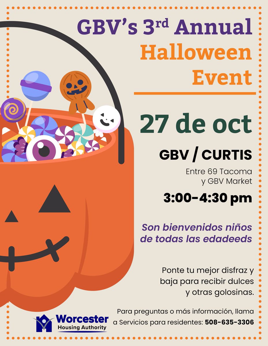 WHAuthority's tweet photo. ‼TODAY‼ The WHA hopes you will join us for an outdoor Halloween event! 🎃 Get dressed in your best costume and stop by for candy and other treats. Rain or shine! Questions, call Resident Services at 508-635-3306 ✨
#WHA #worcesterhousing #worcesterma #LifeAtWHA #DailyWHA https://t.co/vnPScS2vu3
