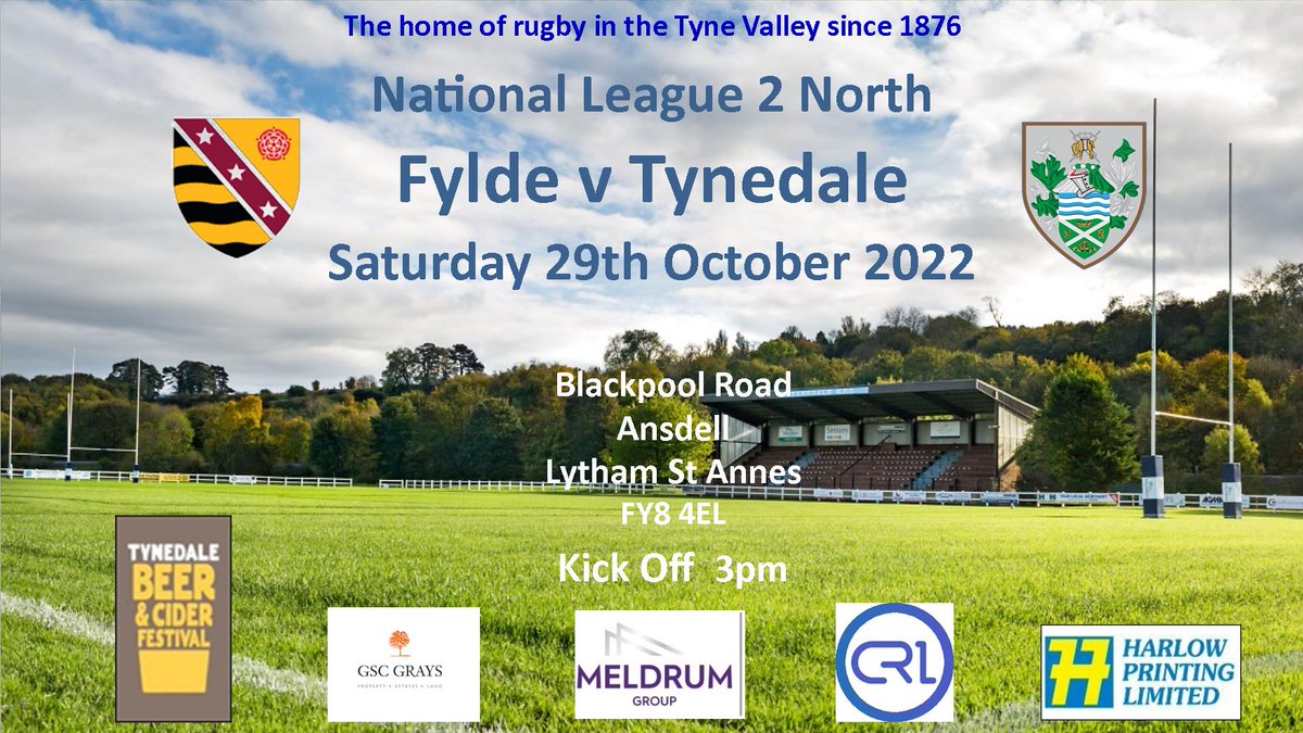 TynedaleRFC's tweet image. Its off down the M6 this Saturday as the 1stXV travel down to Lytham to play current table-toppers Fylde who have made a brilliant 100% start to the season.
tynedalerfc.co.uk/news/fylde-v-t…