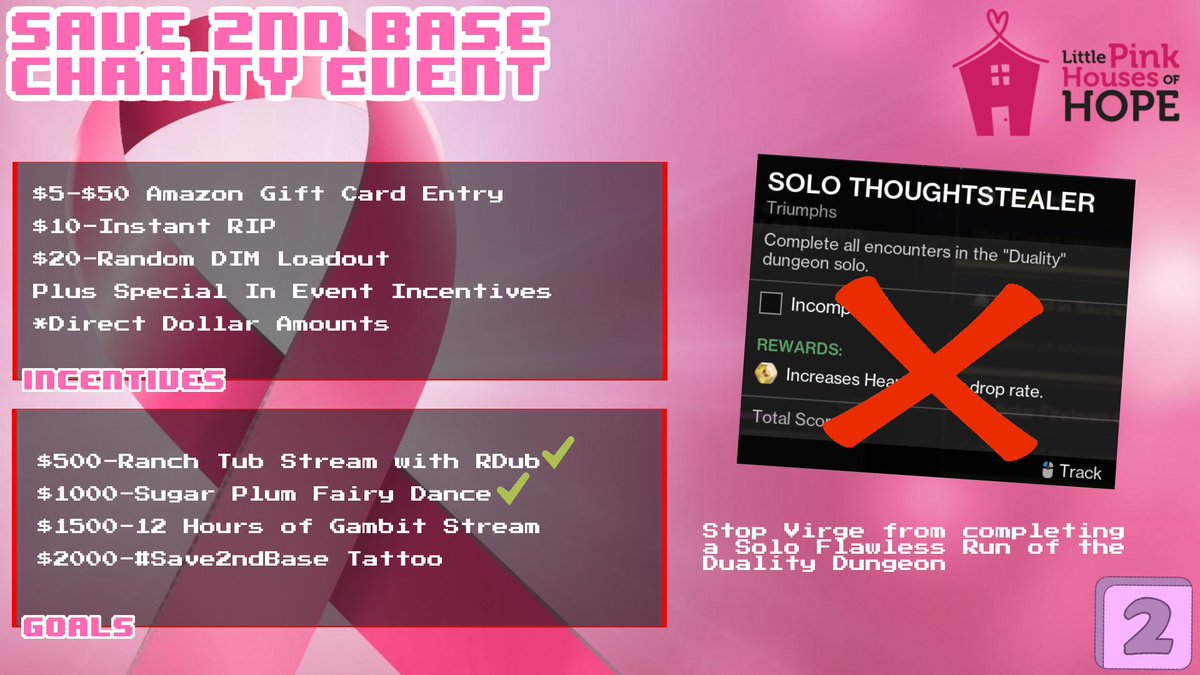 Virge753's tweet photo. 📢ANNOUNCEMENT!
Here are your incentives and extended milestones for this Sunday's (10/30) Main Event for our #Save2ndBase Charity Event supporting @littlepinkhope
NOTE: The Sugar Plum Fairy Dance will be at the start of the event!
Live at 5pm EST - https://t.co/rSwcQO0bgo https://t.co/HBFb7WtsPE