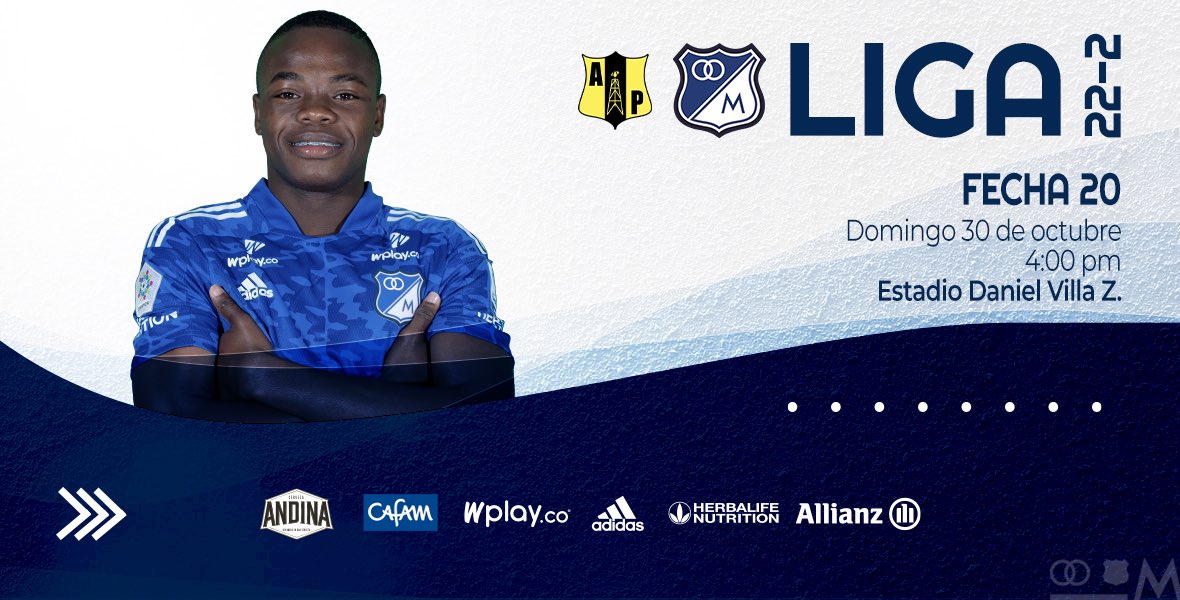 MillosFCoficial's tweet image. 🔜 Próximo partido
🏆 Liga 2022-2
⚽️ Fecha 20
🆚 Alianza Petrolera
📆 Domingo 30 de octubre
⏱ 4:00 pm
🏟 Estadio Daniel Villa Zapata
📺 Win Sports Online 

¡VAMOS MILLONARIOS! Ⓜ️🔝