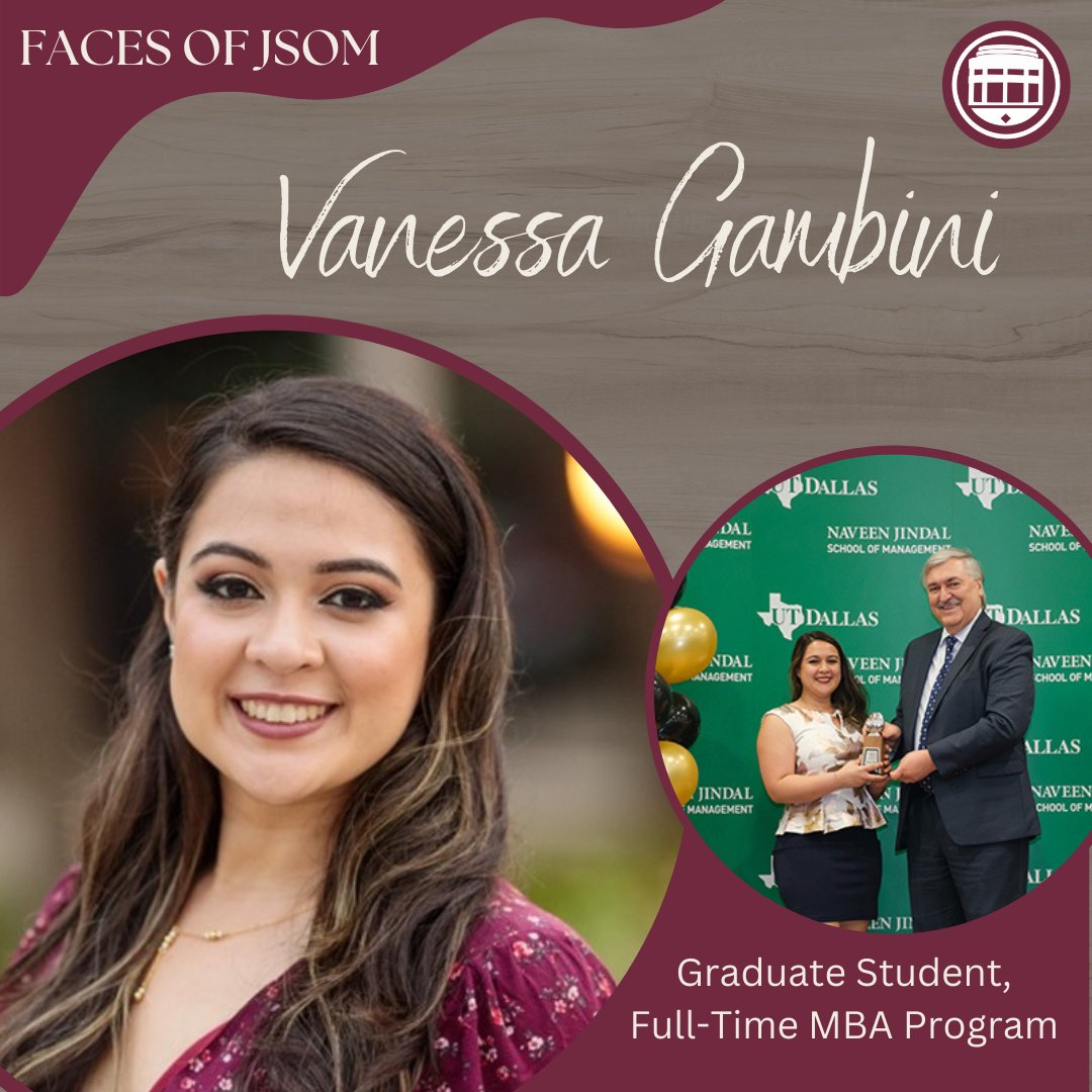 JSOMDeanCouncil's tweet image. Faces of JSOM Spotlight: Meet Vanessa Gambini 

Vanessa is a current @jindal_utdallas Full-Time MBA student.  Swipe through the pics to learn more about Vanessa.

#JSOM #FacesOfJSOM #JSOMDeansCouncil #Success #UTD #Comets