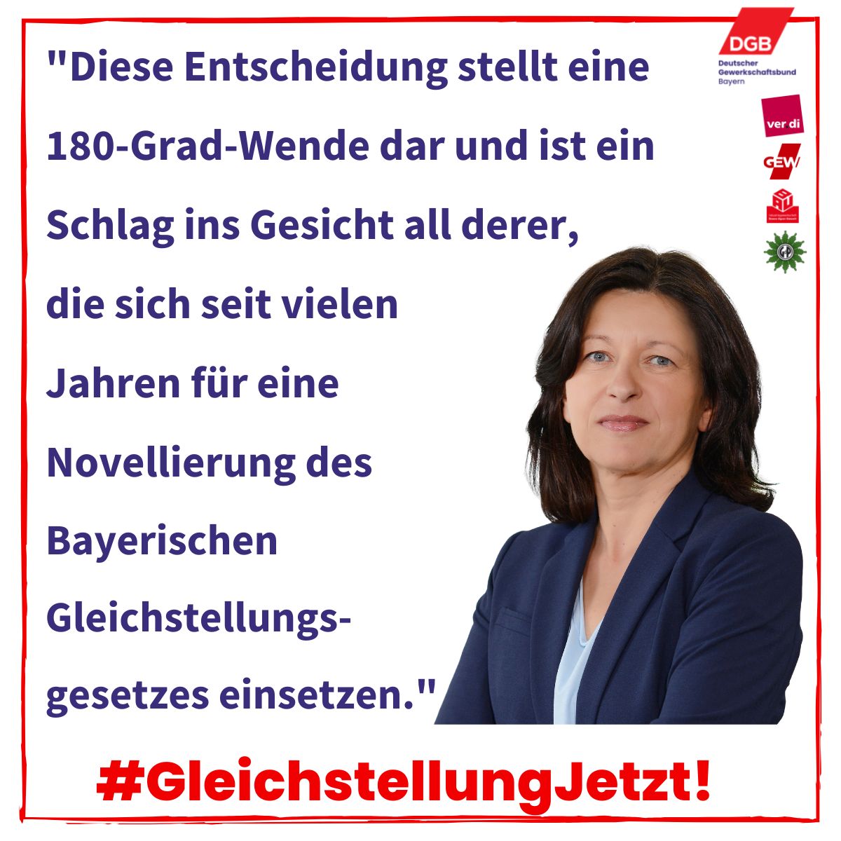 Die zugesagte Novellierung des Bayerischen #Gleichstellungsgesetz noch in dieser Legislaturperiode soll nun doch verschoben werden. Wir finden: Das ist ein skandalöser Wortbruch! #gleichstellungjetzt #gewerkschaft #bildungsgewerkschaft #dgb #gewerkschaftsbund