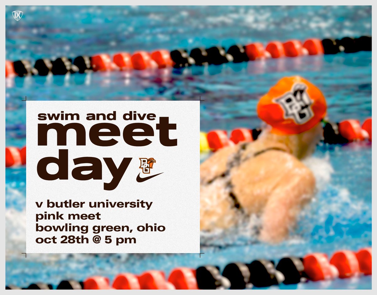 BGSU_SwimDive's tweet photo. Home Opener and Pink Meet‼️‼️‼️
🏆Butler University
📍Bowling Green, Ohio at Cooper Pool
⏰ 5 p.m.
#AyZiggy https://t.co/lvEqShyMWO