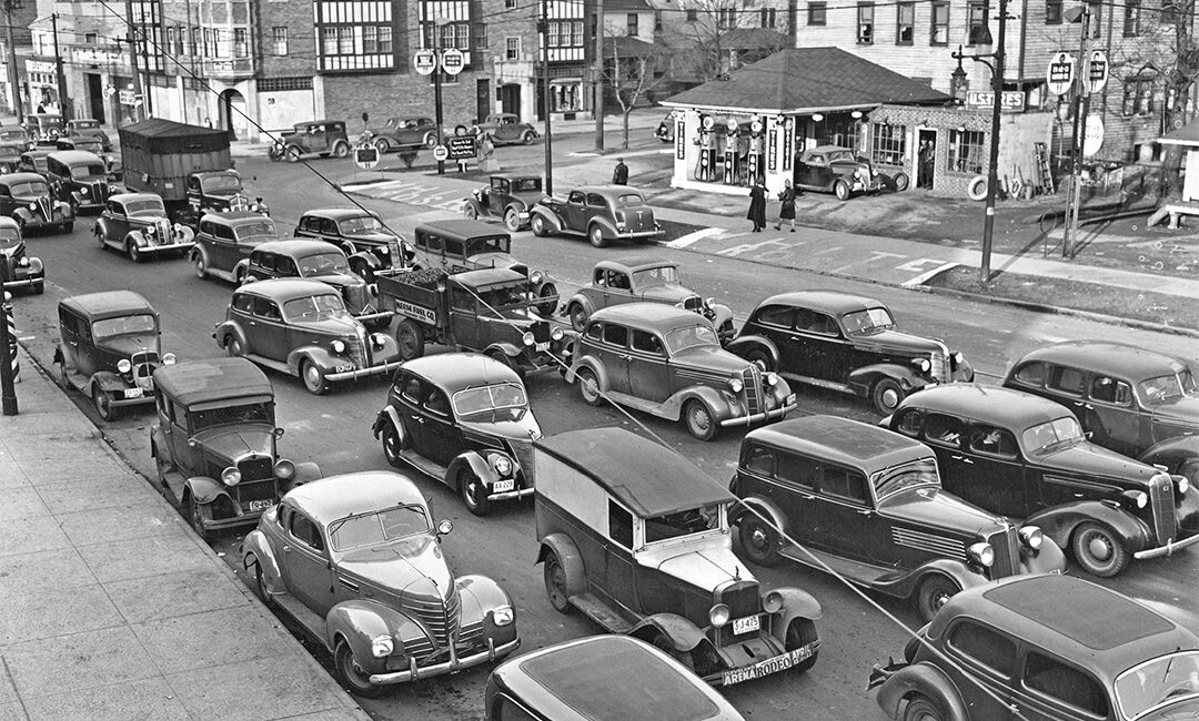 Next time you hear someone rant about the General Motors streetcar conspiracy, just remember cars had taken over our city streets *much* earlier than most people realize. Fulton Road and Dennison Avenue Cleveland, Ohio March 25, 1939