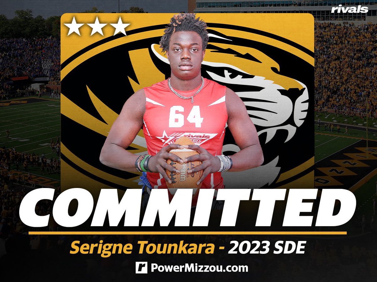 JUST IN: Missouri lands a commitment from Clear Springs (Texas) DE Serigne Tounkara, as the Tigers pick up their 13th commitment in 2023. '(Drinkwitz) is really fun and exciting…he's one that I could definitely give it my all for.' 🔗: n.rivals.com/news/missouri-…