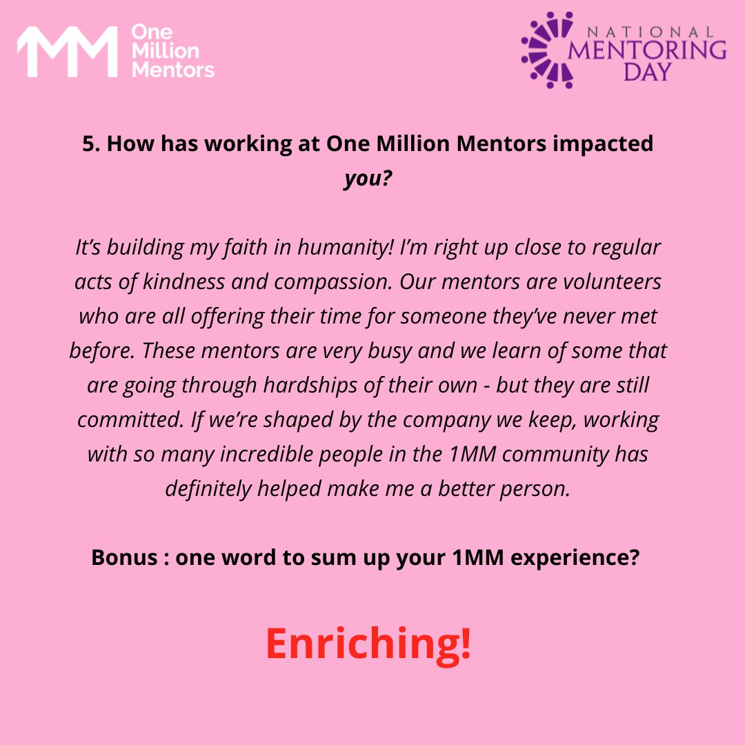 🌟All things 5 ! 🌟 Our fifth voice today is Chief Commercial Officer for One Million Mentors, Zahid Howladar!

Thank you Zahid!!! 😁

<a href="/zahidfh/">Zahid Howladar</a> <a href="/NMDglobal/">National Mentoring Day</a> #NationalMentoringDay