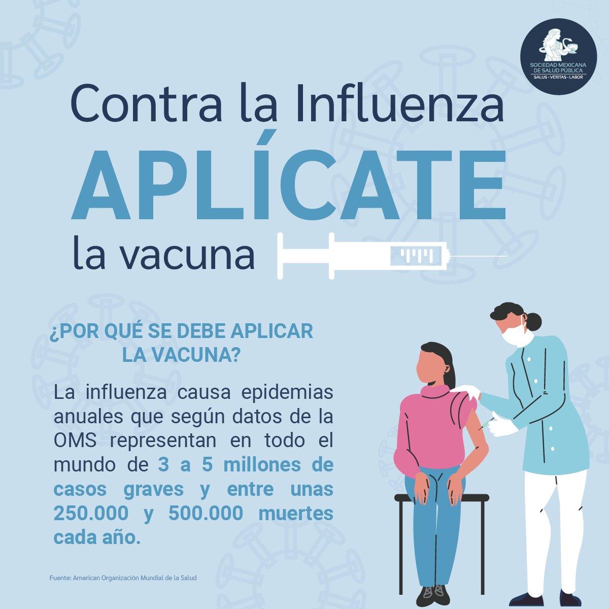 Contra la influenza APLÍCATE la vacuna 💉🦠 Ya comenzó la temporada de influenza, recuerda vacunarte para prevenir la enfermedad y sus complicaciones. 'En Salud Pública se trabaja en equipo y no se improvisa' #somossaludpública