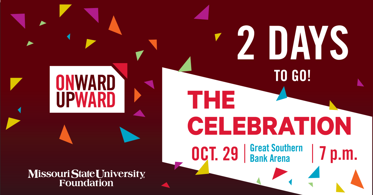 Are you going to  #TheCelebrationMSU? Join us along with #johngoodman <a href="/torikelly/">tori kelly</a> and <a href="/MSU_Choirs/">MSU Choral Studies</a> <a href="/mostatebands/">Missouri State University Pride Bands</a> and so much more in just TWO DAYS!  #MSUhomecoming2022  #TheCelebrationMSU #OnwardUpwardMSU