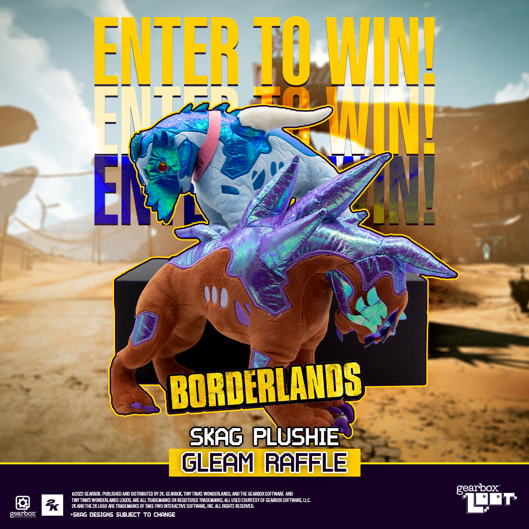 GearboxLoot's tweet photo. 🚨 Warning: Only 24 hours remain to enter our Skag Gleam raffle! 🚨

Though we love all of the Skag plushies in the Gleam raffle equally, we want to give a shout-out to two special stars: Enrique IV &amp; EridiumSkag.

Head over to our Gleam contest to enter: https://t.co/OA6iUBr31x https://t.co/HyVK9dKstP