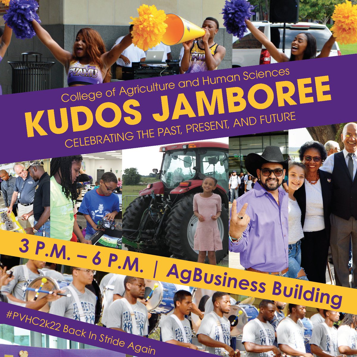 pvamucahs's tweet photo. We're back in stride, again! In case you missed the first half of the week, there's more to come! Swipe and see what we have in store today through Saturday. See you there! 💛💜 #PVAMU #PVAMUCAHS #PVHC2k22 #USDA #USDANIFA #AgFeedsTheWorld #AgIsLife #AgLife #PVNation https://t.co/nks7XWWMZC