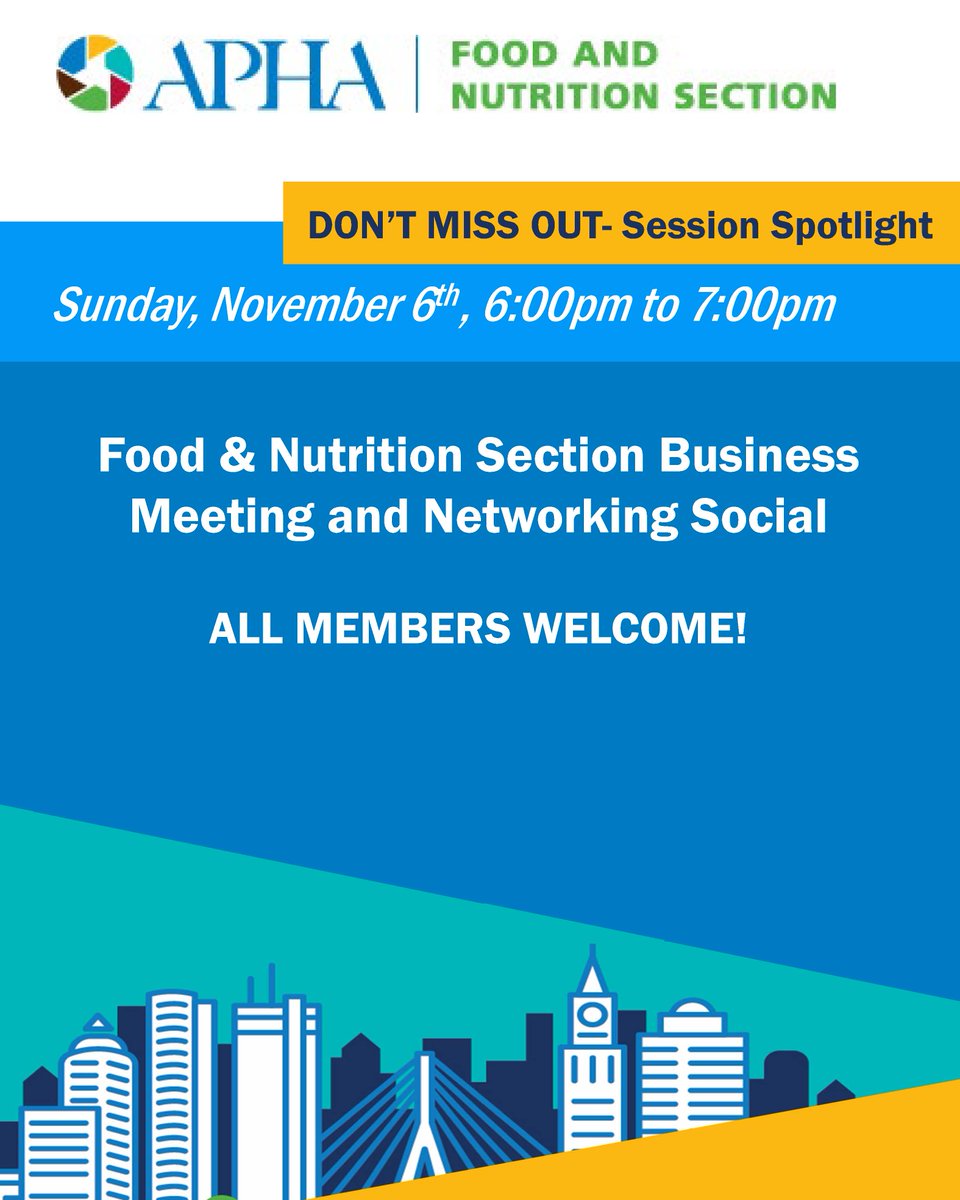 Join the FN Section TONIGHT at 6pm for the opportunity to engage and network with other FN members at the FN Social and Business Meeting. #FNAPHA2022, #APHA2022, #APHAFood, #Nutrition bit.ly/APHA2022_FN_249