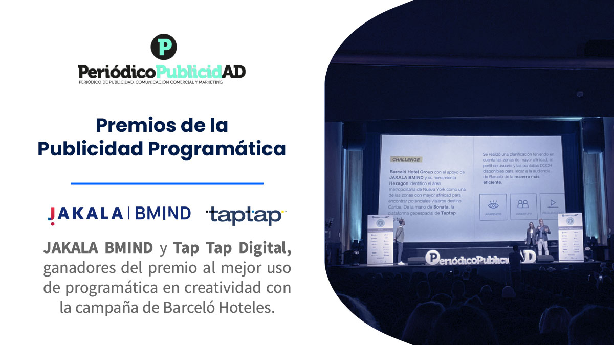jakala_iberia's tweet photo. Ayer fue el #foroprogramatica y se entregaron los premios de la Publicidad Programática que otorga el @PdelaPublicidad y… ¡Tenemos grandes noticias! 🎉

Hemos ganado junto a @TAPTAP_Digital el premio al Mejor Uso de la Programática en Creatividad de esta edición 🏆🙌 https://t.co/LoEwyhwn5E